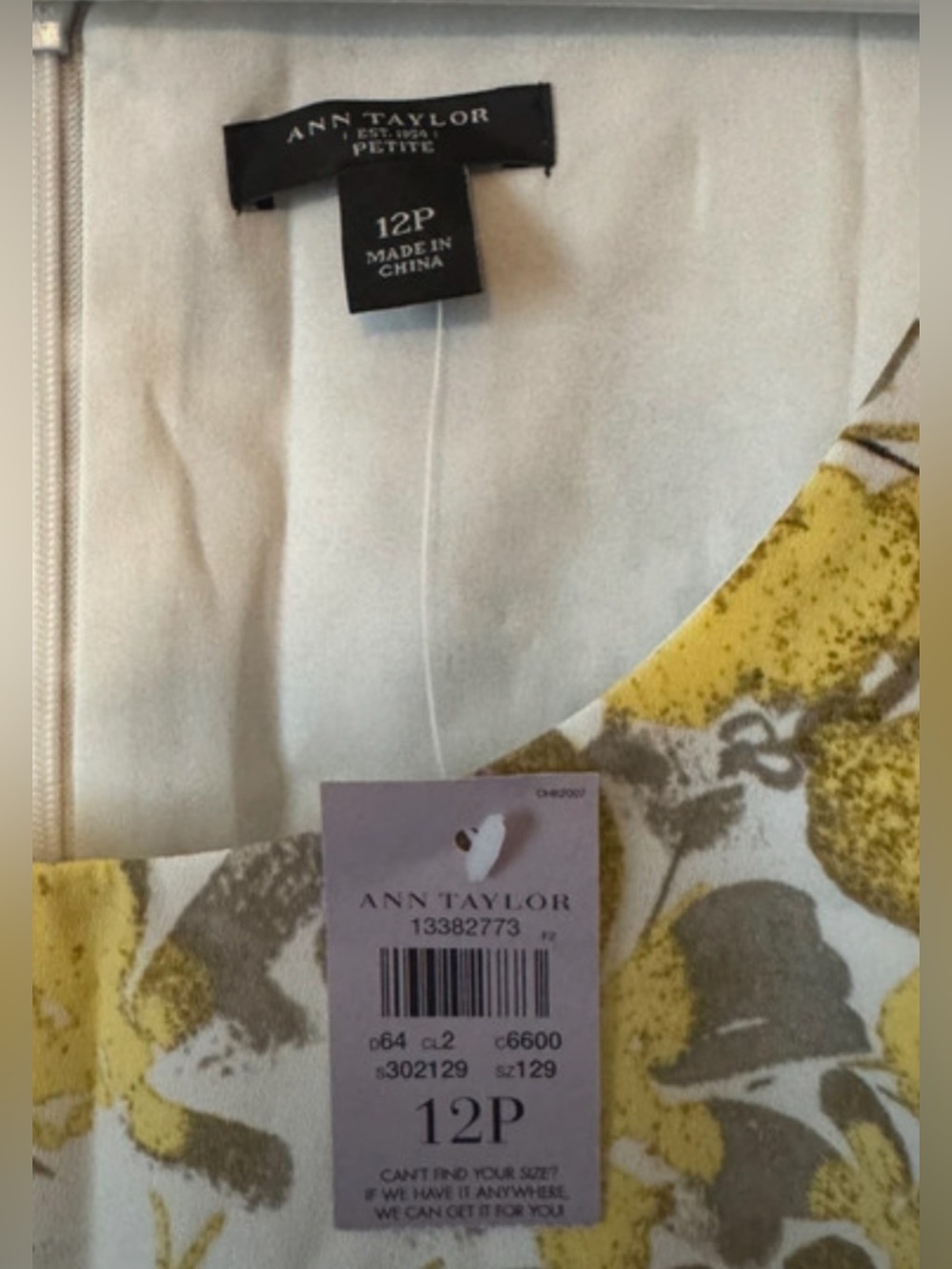 NWT Ann Taylor White Dress with Yellow and Gray Floral Print L - Picture 2 of 4